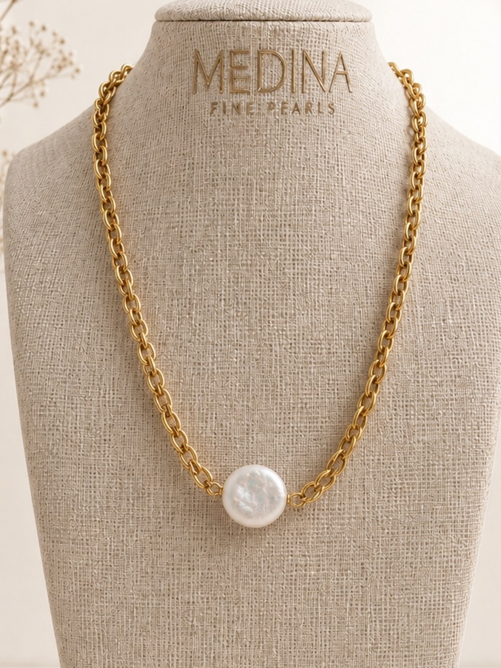 New Medina fine pearls Gold Chain Necklace with genuine Pearl Pendant